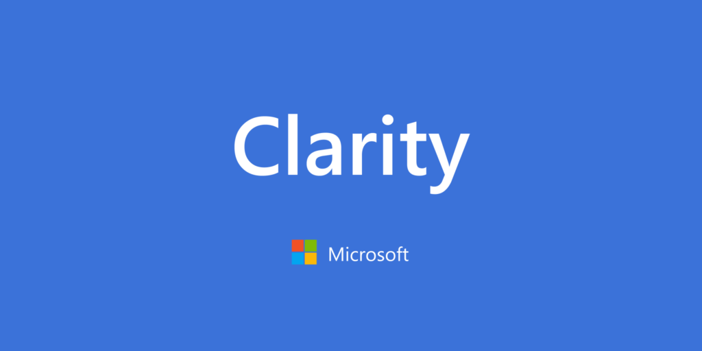 Nombre de Microsoft Clarity sobre su fondo azul corporativo.